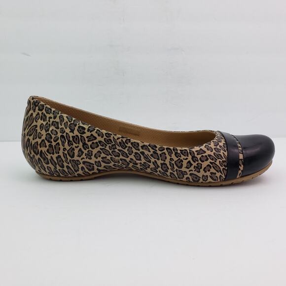 Crocs Womens Size 9 Brown Leopard Black Tie Slip On Comfort Ballet Flats Shoes - Picture 3 of 11